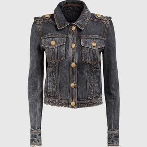 Classic Black Denim Jacket with Gold Accents